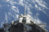 A partial view of Space Shuttle Atlantis backdropped by a blue and white Earth Poster Print - Item # VARPSTSTK203074S