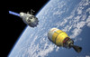 An orbital maintenance platform approaches an orbiting booster in low Earth orbit Poster Print - Item # VARPSTWMY100304S