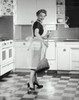 Mid adult woman sweeping kitchen floor Poster Print - Item # VARSAL25538365