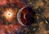 An alien planet and its moon in orbit around a red giant star Poster Print - Item # VARPSTMAS100857S