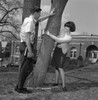 Young couple flirting by tree Poster Print - Item # VARSAL255418385