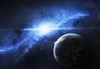 A paradise world with a huge city looks out on a beautiful nebula Poster Print - Item # VARPSTJKE100009S