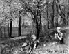 Vintage photograph of boys with improvised fishing rod putting bait on hook Poster Print - Item # VARSAL25516352