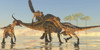A pack of Deinonychus dinosaurs attack a Tenontosaurus during the Cretaceous Period of North America Poster Print - Item # VARPSTCFR200291P
