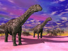 Two Argentinosaurus dinosaurs in a prehistoric landscape with colorful sky Poster Print - Item # VARPSTEDV600002P