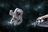 Artist's concept of astronaut floating in outer space while his fellow astronauts work on the space station. A galactic scene serves as background. Poster Print - Item # VARPSTMRC200110S