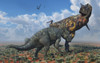 A Pachyrhinosaurus confronting a Carnotaurus Poster Print - Item # VARPSTMAS600053P