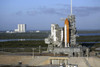 Space shuttle Atlantis atop the mobile launcher platform sits on the launch pad Poster Print