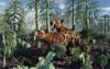 A pair of Sabre-Toothed Tigers hunting during the Pleistocene period of time. Poster Print - Item # VARPSTMAS100414P