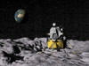 Apollo on surface of moon, with Earth in the background Poster Print - Item # VARPSTEDV200036S