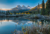 Lake with mountains in background, Beaverlodge, Three Sisters, Canmore, Alberta, Canada Poster Print - Item # VARPPI166890