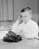USA  Boy with baseball and glove doing homework Poster Print - Item # VARSAL255424642
