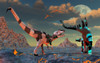 A sci-fi scene of Allosaurus and Stegosaurus dinobots about to battle. Poster Print - Item # VARPSTMAS100426P