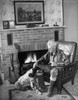 High angle view of a senior man sitting with his dog Poster Print - Item # VARSAL25519562