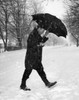 Mid adult man walking on snow covered road with umbrella Poster Print - Item # VARSAL2553013
