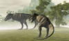 Two Tyrannosaurus Rex dinosaurs rest in the early morning light before the days hunt Poster Print - Item # VARPSTCFR200028P