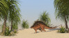 Kentrosaurus walking in a tropical environment Poster Print