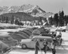 Tourists standing near parked cars in a parking lot  Cross State Highway  Stevens Pass  Washington  USA Poster Print - Item # VARSAL25540038