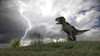 Tyrannosaurus Rex hunting in an open field during a lightning storm Poster Print - Item # VARPSTKVA600219P