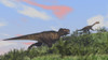 Tyrannosaurus Rex hunting a Gigantoraptor in an open field Poster Print - Item # VARPSTKVA600171P