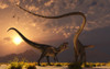 A carnivorous Allosaurus in a deadly battle with a Diplodocus dinosaur at dawn Poster Print - Item # VARPSTMAS600077P