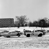 USA  New York State  Long Island  Tow truck pulling wracked car in winter scenery Poster Print - Item # VARSAL255420539