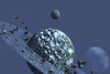 A ringed rocky planet has many asteroids in orbit Poster Print - Item # VARPSTCFR100134S