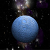 Artist's depiction of a heavily cratered moon alone in space with a nebula in the background. Poster Print - Item # VARPSTMRC200003S