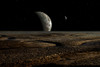 A planet and its moon are dimly lit by a distant sun Poster Print - Item # VARPSTHET100004S