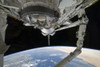 View of Space Shuttle Discovery over Earth's horizon. Poster Print
