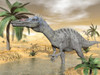 Suchomimus dinosaur walking in the water in desert landscape Poster Print - Item # VARPSTEDV600130P