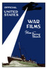 Vintage World War I poster of a Navy patrol boat in the sea and a plane shining a spotlight. It reads, Official United States War Films Now Being Shown. Poster Print - Item # VARPSTJPA100635M