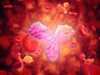 Microscopic view of human anitbodies with red blood cells. Human antibodies are the Y-shaped proteins used by the immune system to defend against foreign objects like bacteria and viruses Poster Print - Item # VARPSTSTK700424H