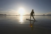 Silhouette Of Female Surfer Doing Yoga Stretches; Chesterman Beach Tofino Vancouver Island British Columbia Canada PosterPrint - Item # VARDPI1938902