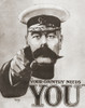 The 1914 British Wartime Recruitment Poster Depicting Lord Kitchener With The Words Your Country Needs You. From The Story Of Seventy Momentous Years, Published By Odhams Press 1937. PosterPrint - Item # VARDPI1957693