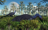 A pair of herbivorous Camptosaurus dinosaurs grazing during the Jurassic Period Poster Print - Item # VARPSTMAS100595P