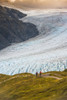A man and woman hiking down the Harding Icefield Trail with Exit Glacier in the background, Kenai Fjords National Park, Kenai Penninsula, Southcentral Alaska PosterPrint - Item # VARDPI12256386