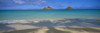 Hawaii, Oahu, Lanikai, Shoreline With Palm Shadows, Calm Turquoise Ocean Mokulua Islands Distance, Panoramic PosterPrint - Item # VARDPI2001338