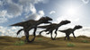 Three Utahraptors running across desert terrain Poster Print - Item # VARPSTKVA600682P