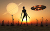 A reptoid alien attending its garden on the moon of a ringed alien world Poster Print - Item # VARPSTMAS100932S