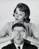 Close-up of a young woman covering the eyes of a young man from behind Poster Print - Item # VARSAL25541238