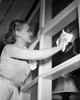 Low angle view of a young woman cleaning a window Poster Print - Item # VARSAL25541732