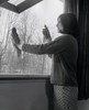 Side profile of a young woman cleaning a window Poster Print - Item # VARSAL25541878