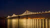 Suspension bridge over Pacific ocean lit up at night, Bay Bridge, San Francisco Bay, San Francisco, California, USA Poster Print - Item # VARPPI168491