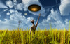 An alien being directing its spacecraft to make crop circles Poster Print - Item # VARPSTMAS100623S