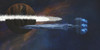 A starship passes by a planet with a ring of asteroids on its journey to a nearby nebula Poster Print - Item # VARPSTCFR100288S