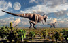 A hungry Tyrannosaurus Rex chasing a small group of Parasaurolophus dinosaurs. Poster Print - Item # VARPSTMAS100918P A hungry Tyrannosaurus Rex chasing a small group of Parasaurolophus dinosaurs. Poster Print - Item # VARPSTMAS100918P