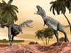 Two Aucasaurus dinosaurs fighting in desert amongst palm trees Poster Print - Item # VARPSTEDV600010P