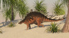 Kentrosaurus walking in a tropical environment Poster Print