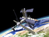 Space station in orbit around Earth Poster Print